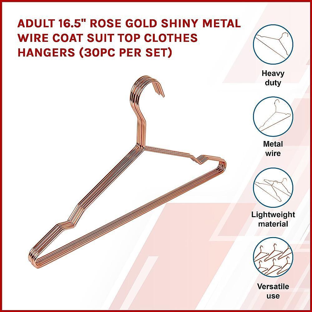Adult 16.5" Rose Gold Shiny Metal Wire Coat Suit Top Clothes Hangers (30pc per set) - John Cootes