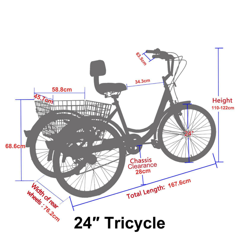 Adult Tricycles 7 Speed Adult Trikes 24 inch 3 Wheel Bikes Bicycles Cruise Trike - John Cootes