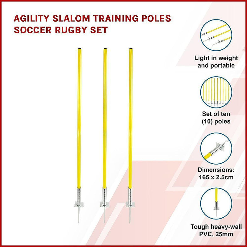 Agility Slalom Training Poles Soccer Rugby Set - John Cootes