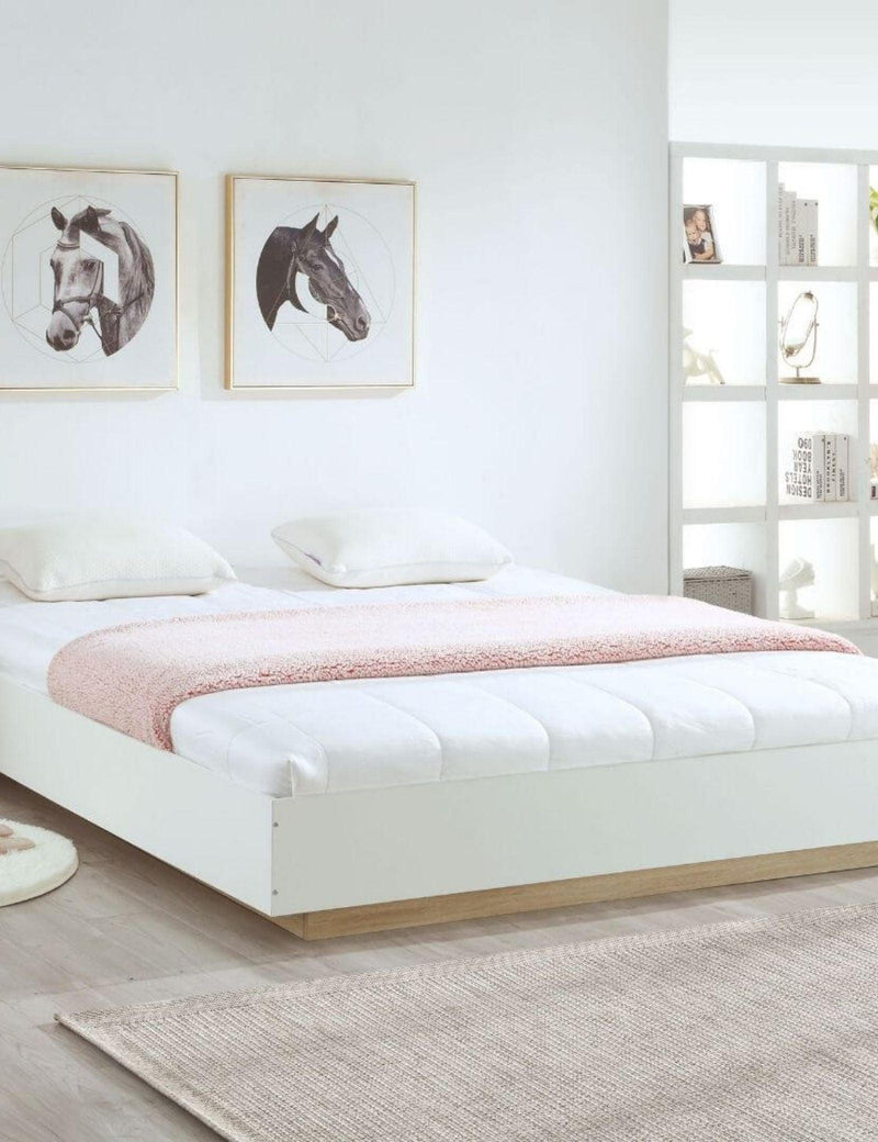 Aiden Industrial Contemporary White Oak Bed Base Bedframe - John Cootes