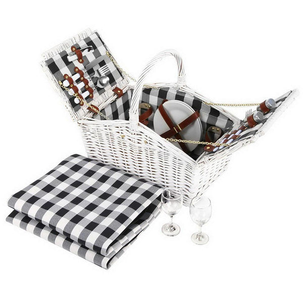 Alfresco 2 Person Picnic Basket Baskets White Deluxe Outdoor Corporate Blanket Park - John Cootes