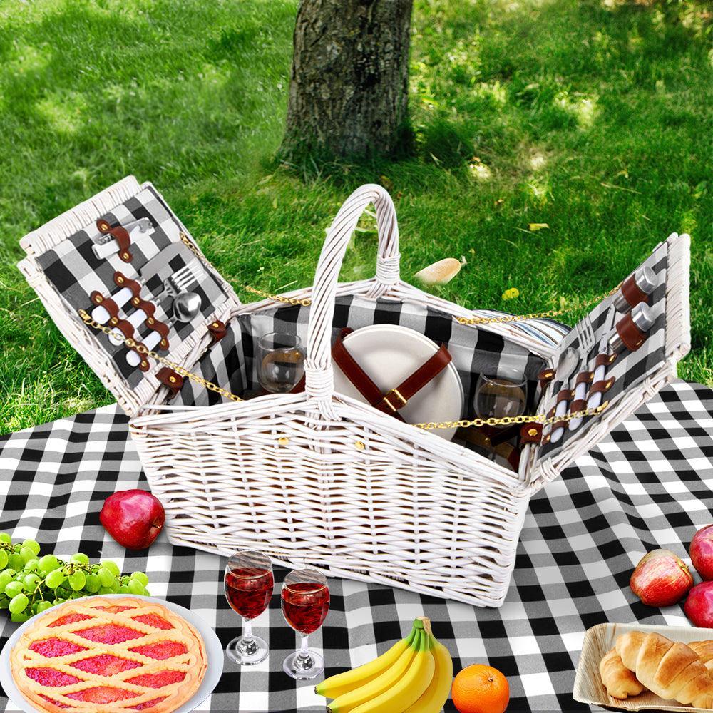 Alfresco 2 Person Picnic Basket Baskets White Deluxe Outdoor Corporate Blanket Park - John Cootes