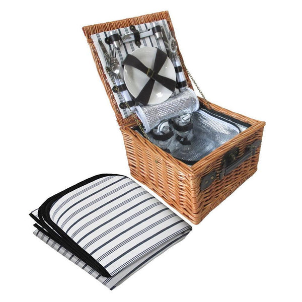 Alfresco 2 Person Picnic Basket Set Baskets Vintage Outdoor Insulated Blanket - John Cootes