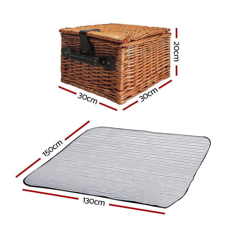 Alfresco 2 Person Picnic Basket Set Baskets Vintage Outdoor Insulated Blanket - John Cootes