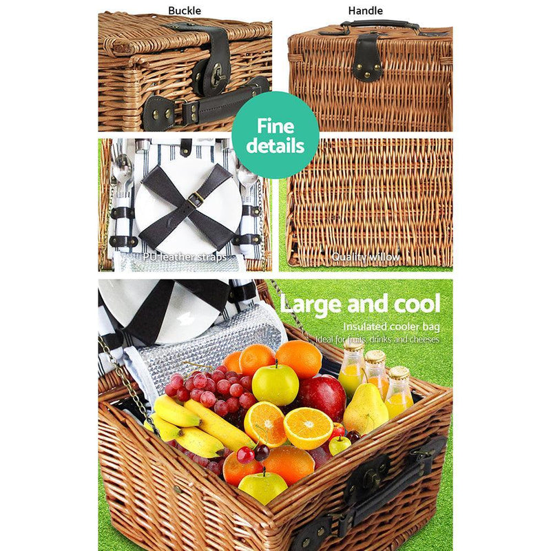 Alfresco 2 Person Picnic Basket Set Baskets Vintage Outdoor Insulated Blanket - John Cootes