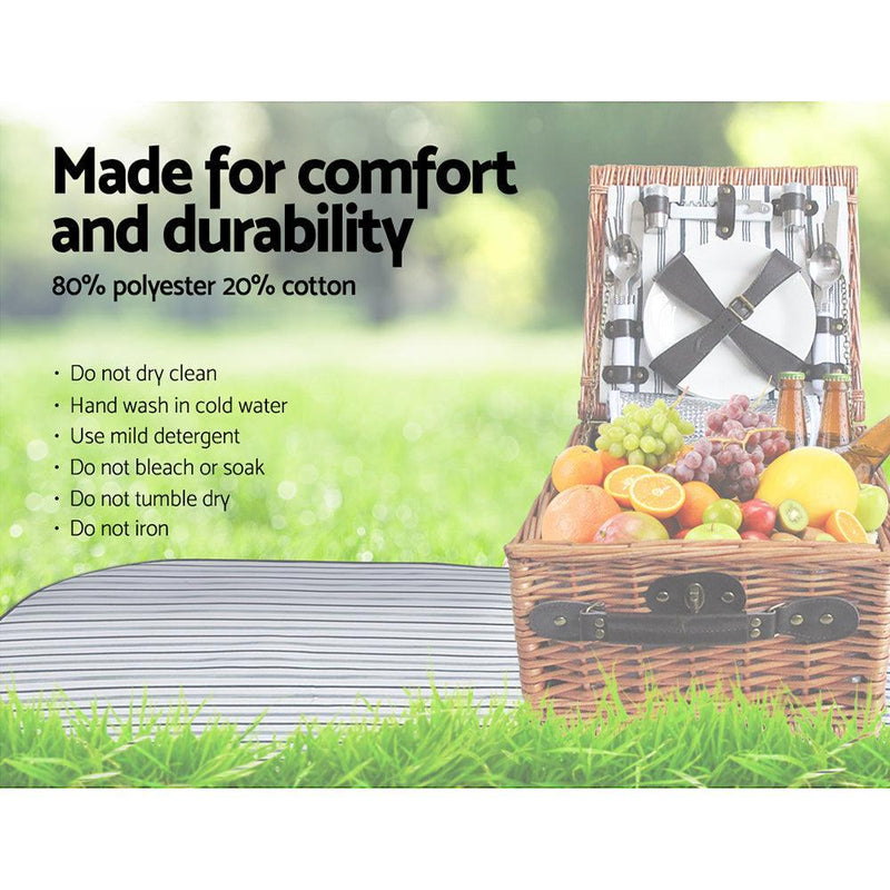 Alfresco 2 Person Picnic Basket Set Baskets Vintage Outdoor Insulated Blanket - John Cootes