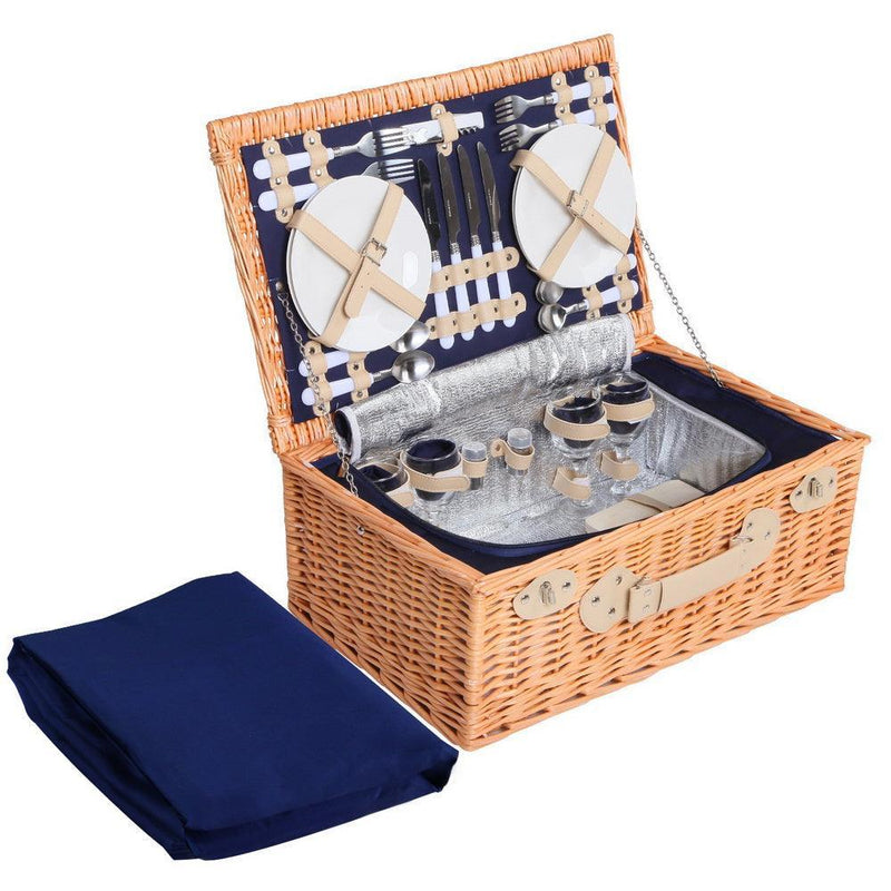 Alfresco 4 Person Picnic Basket Baskets Blue Deluxe Outdoor Corporate Blanket Park - John Cootes