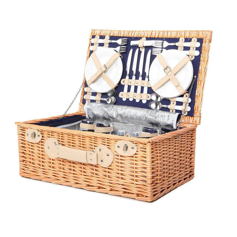 Alfresco 4 Person Picnic Basket Baskets Blue Deluxe Outdoor Corporate Blanket Park - John Cootes