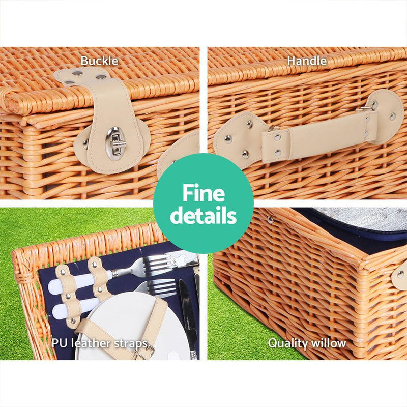 Alfresco 4 Person Picnic Basket Baskets Blue Deluxe Outdoor Corporate Blanket Park - John Cootes