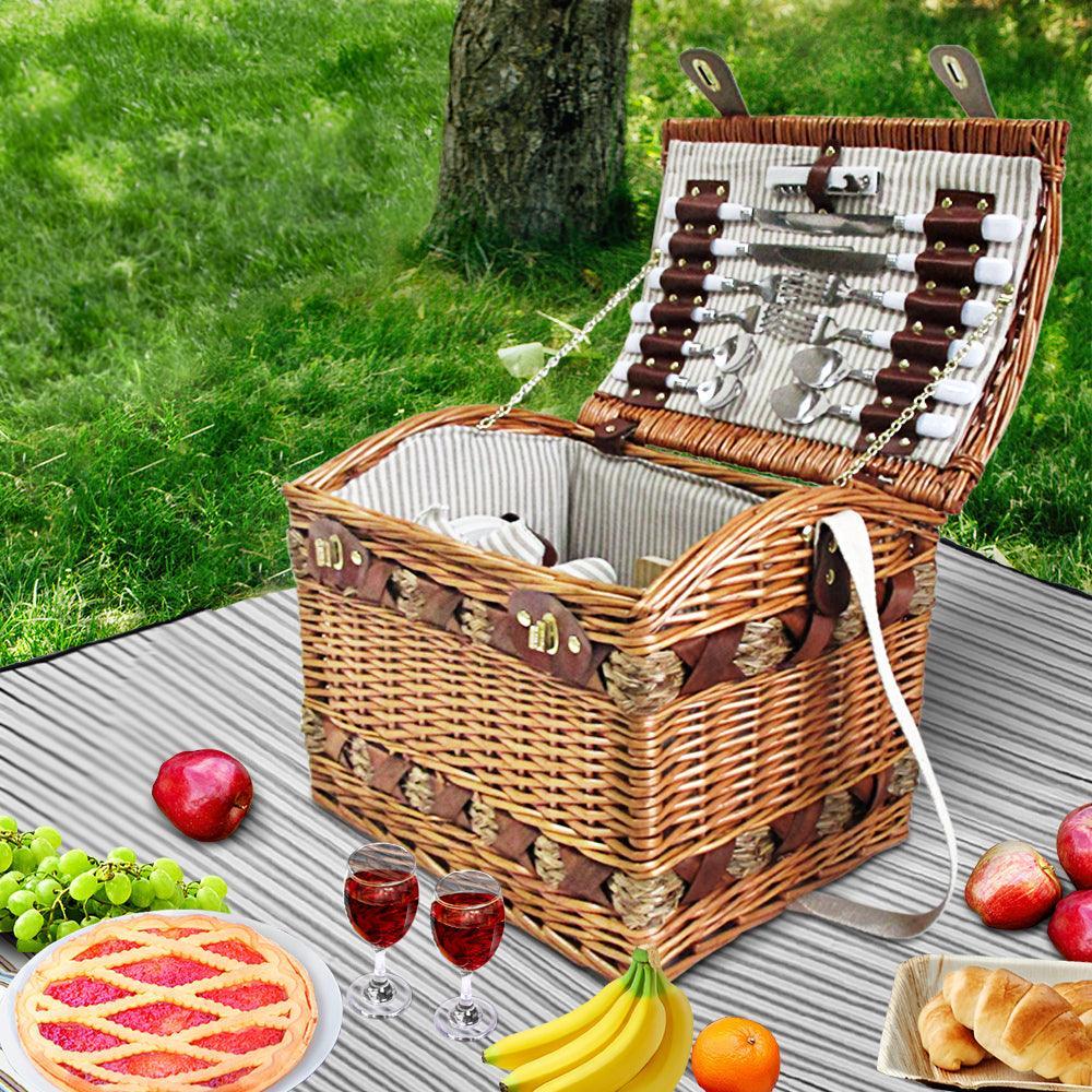 Alfresco 4 Person Picnic Basket Baskets Deluxe Outdoor Corporate Blanket Park - John Cootes