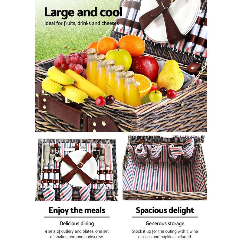 Alfresco 4 Person Picnic Basket Baskets Deluxe Outdoor Corporate Gift Blanket - John Cootes