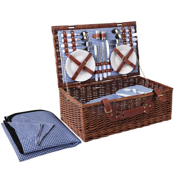Alfresco 4 Person Picnic Basket Baskets Handle Outdoor Insulated Blanket - John Cootes