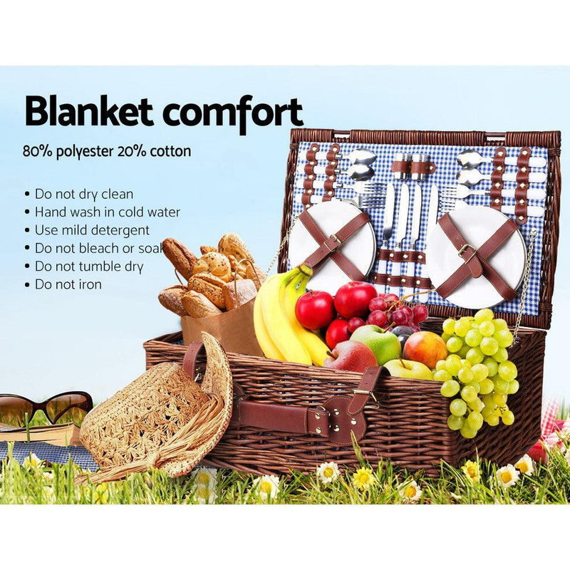 Alfresco 4 Person Picnic Basket Baskets Handle Outdoor Insulated Blanket - John Cootes