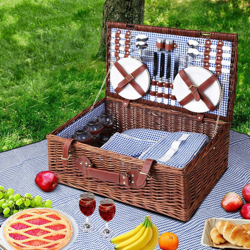 Alfresco 4 Person Picnic Basket Baskets Handle Outdoor Insulated Blanket - John Cootes