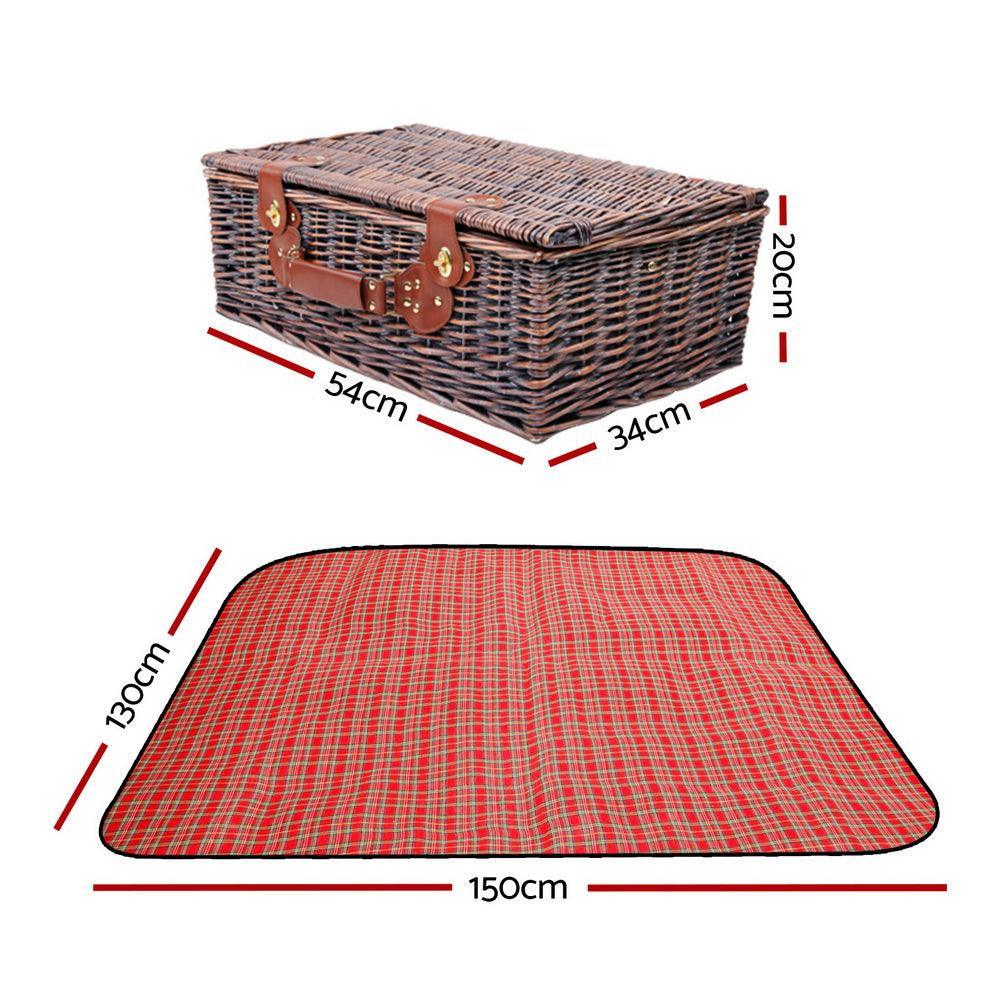 Alfresco 4 Person Picnic Basket Baskets Red Handle Outdoor Corporate Blanket Park - John Cootes