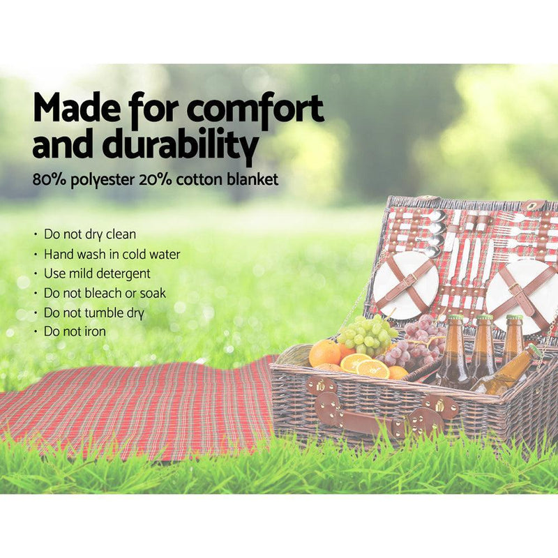 Alfresco 4 Person Picnic Basket Baskets Red Handle Outdoor Corporate Blanket Park - John Cootes