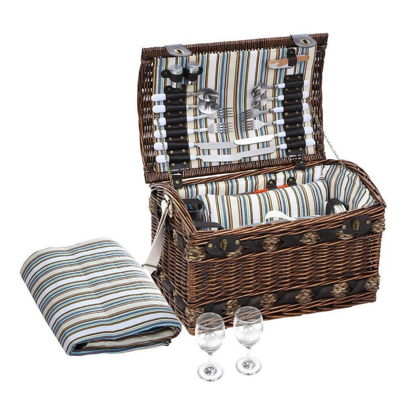Alfresco 4 Person Wicker Picnic Basket Baskets Outdoor Insulated Gift Blanket - John Cootes