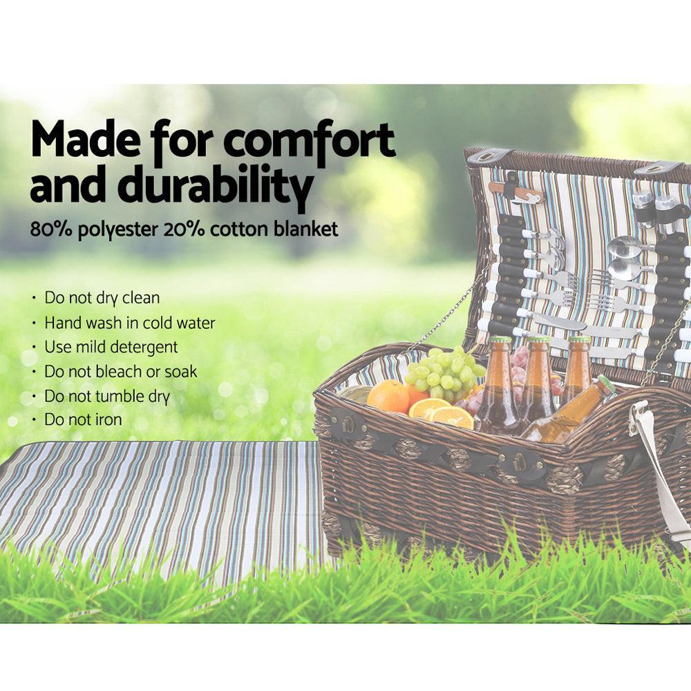 Alfresco 4 Person Wicker Picnic Basket Baskets Outdoor Insulated Gift Blanket - John Cootes