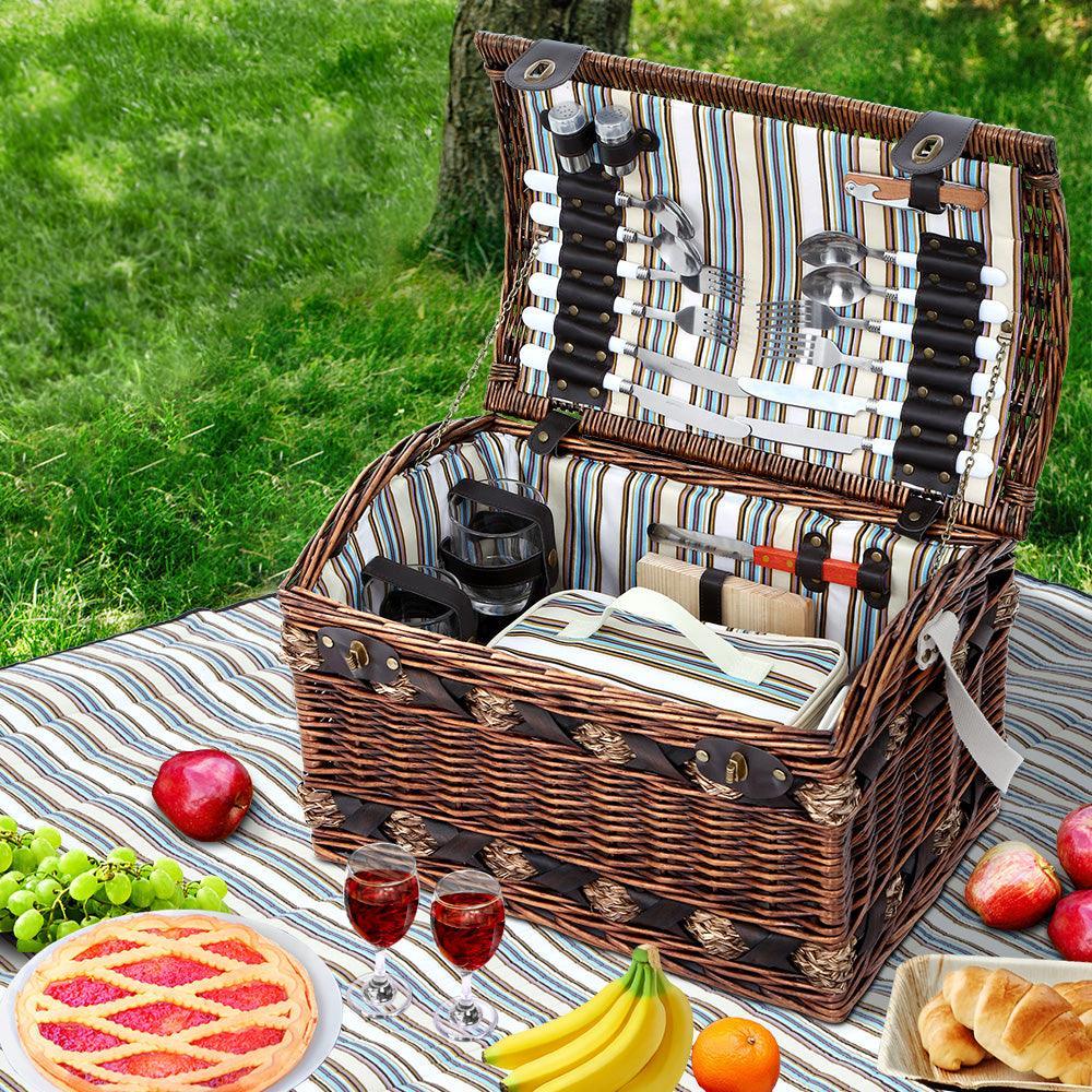 Alfresco 4 Person Wicker Picnic Basket Baskets Outdoor Insulated Gift Blanket - John Cootes