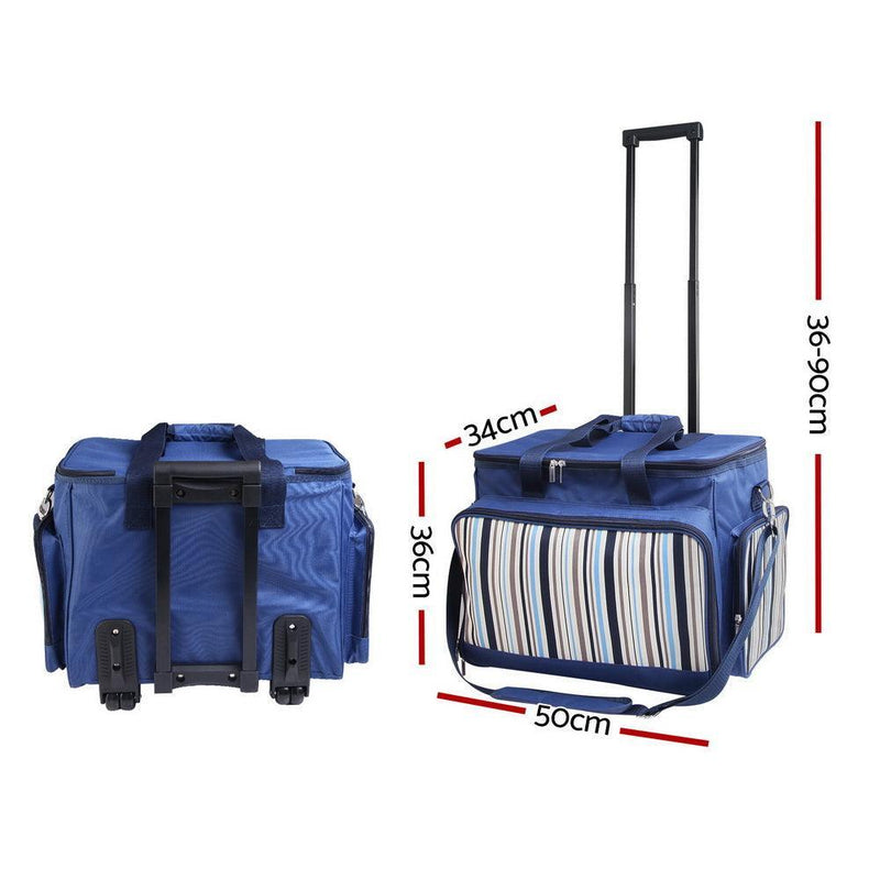 Alfresco 6 Person Picnic Bag Trolley Set - Blue - John Cootes