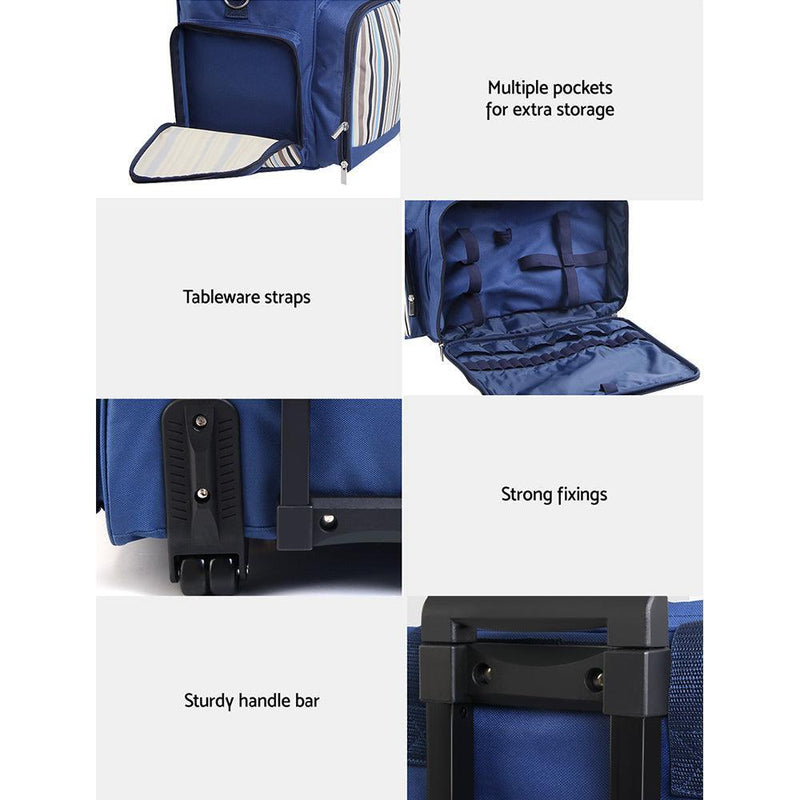 Alfresco 6 Person Picnic Bag Trolley Set - Blue - John Cootes