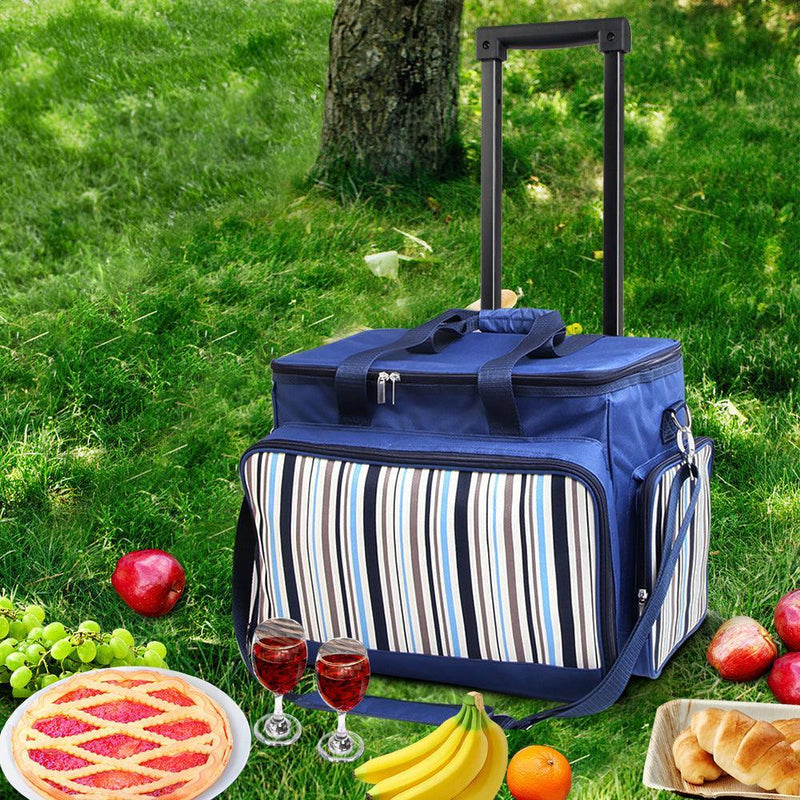 Alfresco 6 Person Picnic Bag Trolley Set - Blue - John Cootes