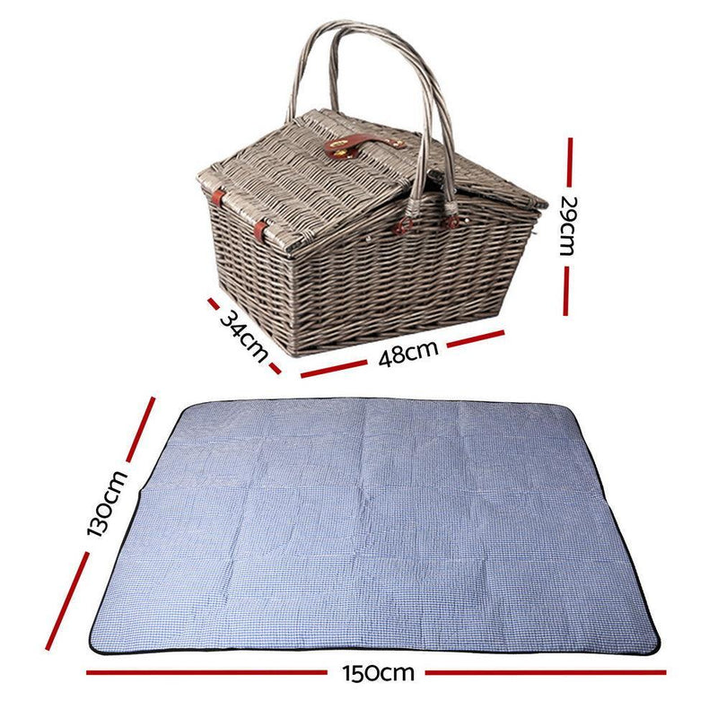 Alfresco Deluxe 4 Person Picnic Basket Baskets Outdoor Insulated Blanket - John Cootes