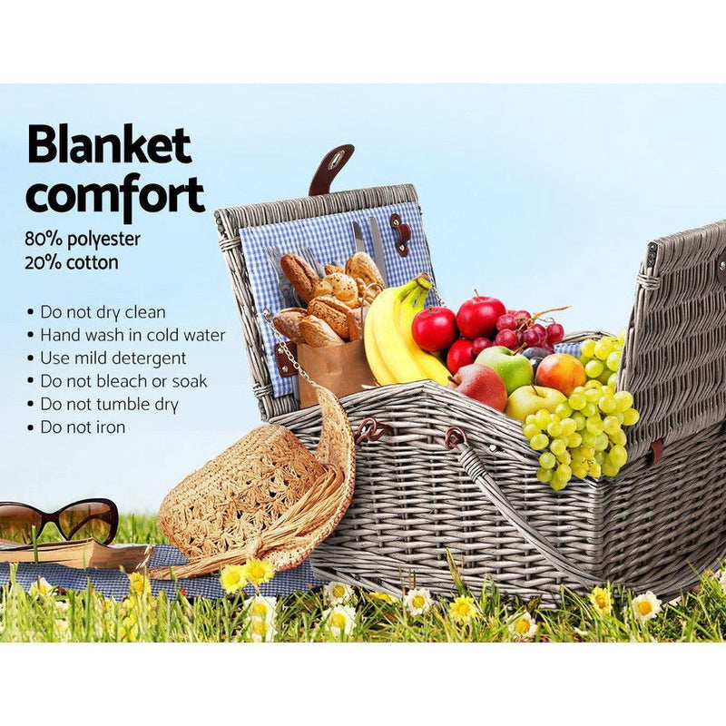 Alfresco Deluxe 4 Person Picnic Basket Baskets Outdoor Insulated Blanket - John Cootes