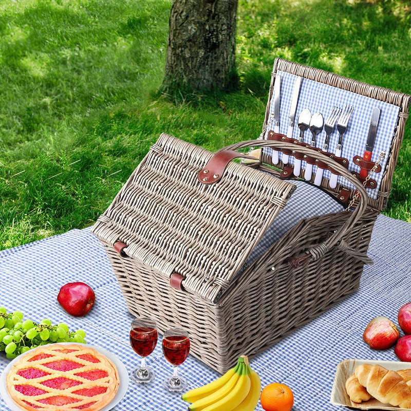 Alfresco Deluxe 4 Person Picnic Basket Baskets Outdoor Insulated Blanket - John Cootes