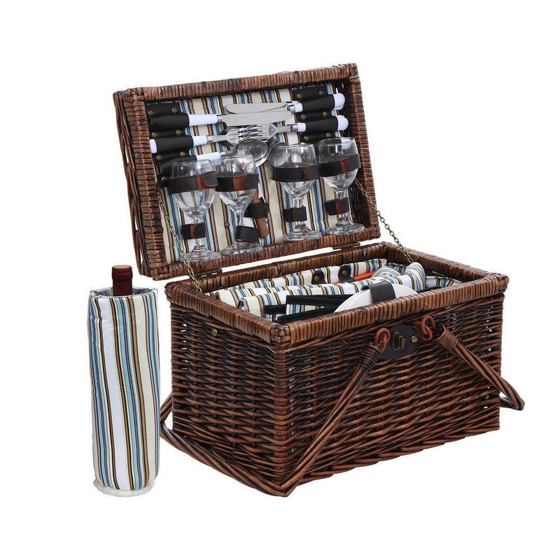 Alfresco Deluxe 4 Person Picnic Basket Set Folding Outdoor Insulated Liquor bag - John Cootes