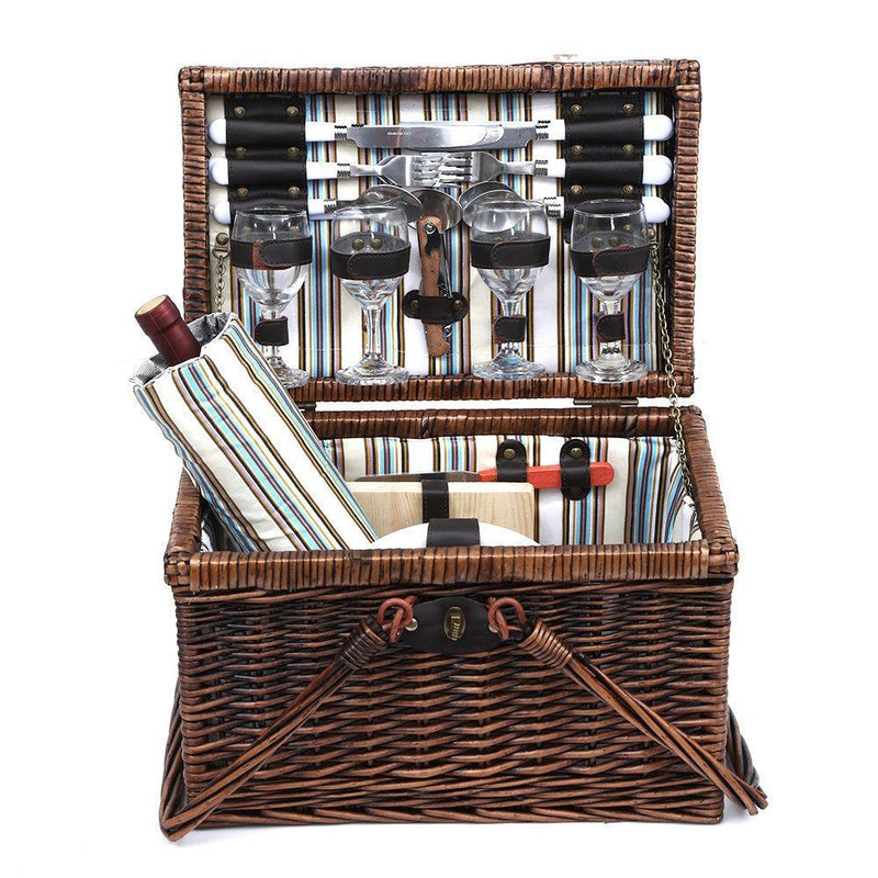 Alfresco Deluxe 4 Person Picnic Basket Set Folding Outdoor Insulated Liquor bag - John Cootes