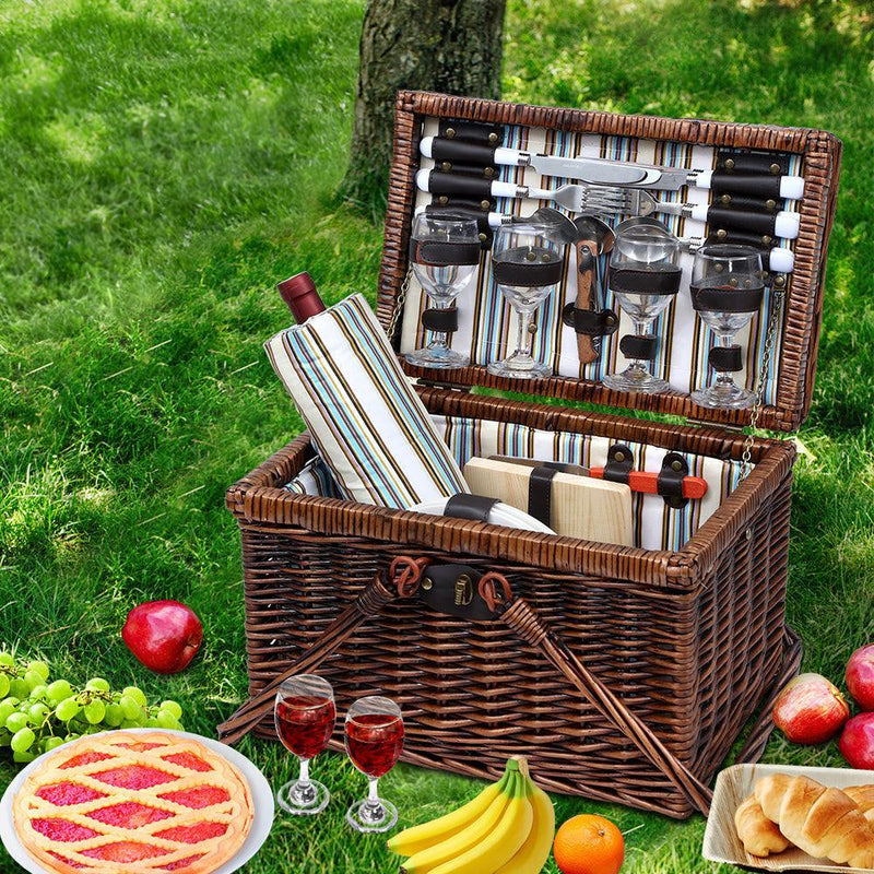 Alfresco Deluxe 4 Person Picnic Basket Set Folding Outdoor Insulated Liquor bag - John Cootes