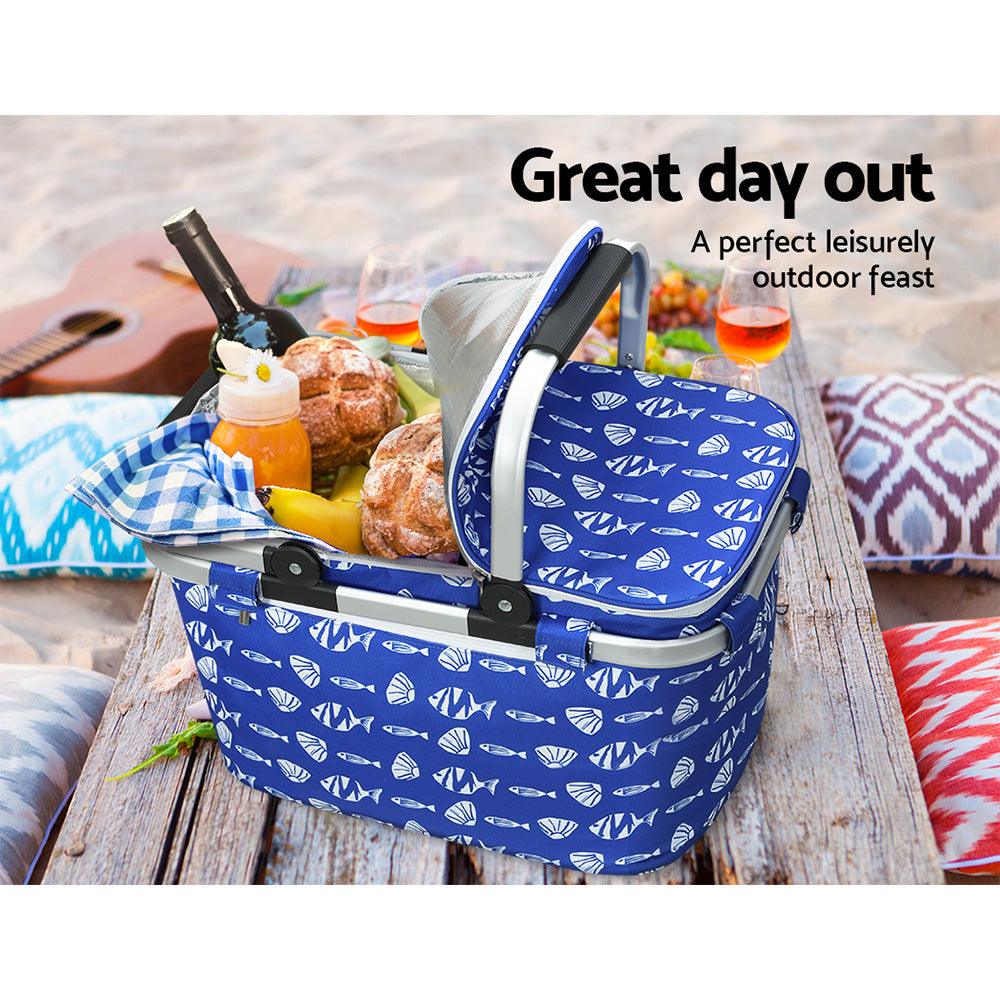 Alfresco Large Folding Picnic Bag Basket Hamper Camping Hiking Insulated Lunch Cooler - John Cootes