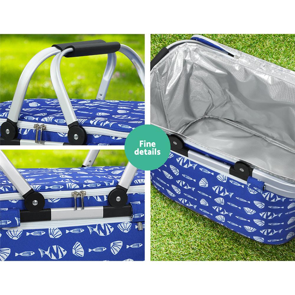 Alfresco Large Folding Picnic Bag Basket Hamper Camping Hiking Insulated Lunch Cooler - John Cootes