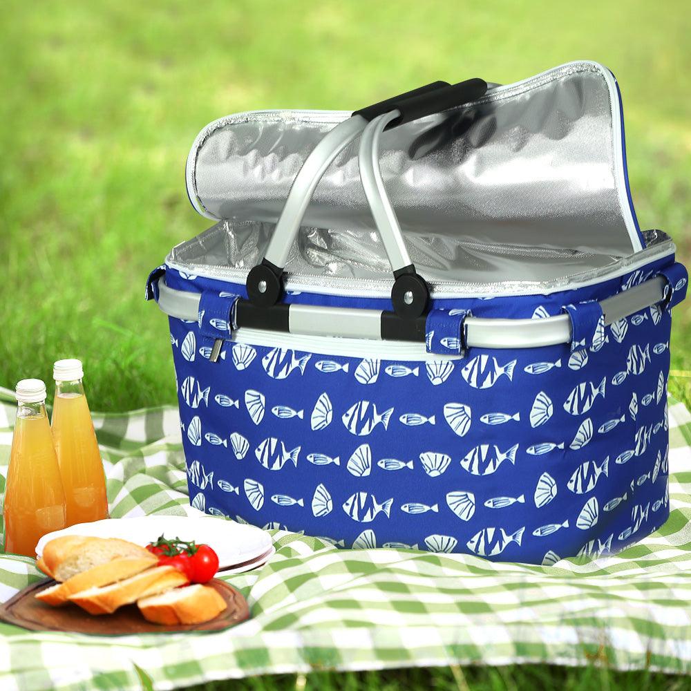 Alfresco Large Folding Picnic Bag Basket Hamper Camping Hiking Insulated Lunch Cooler - John Cootes