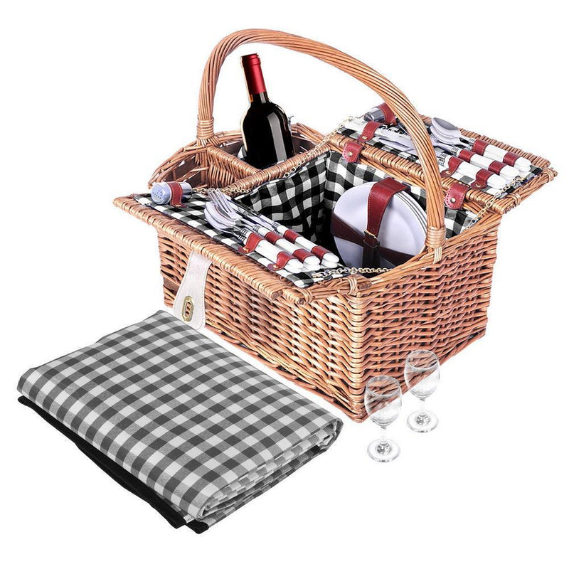 Alfresco Picnic Basket 4 Person Baskets Outdoor Insulated Blanket Deluxe - John Cootes