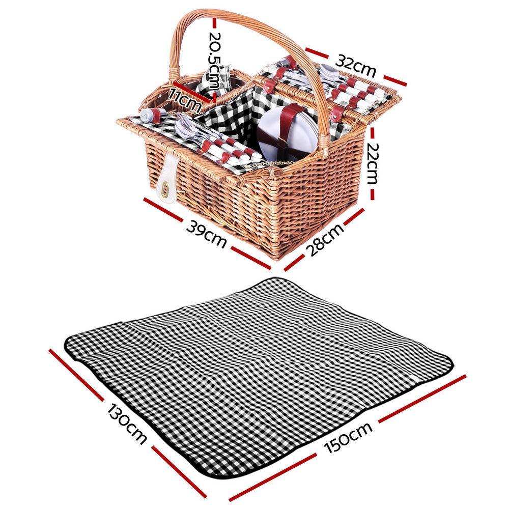 Alfresco Picnic Basket 4 Person Baskets Outdoor Insulated Blanket Deluxe - John Cootes