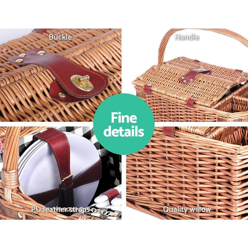 Alfresco Picnic Basket 4 Person Baskets Outdoor Insulated Blanket Deluxe - John Cootes
