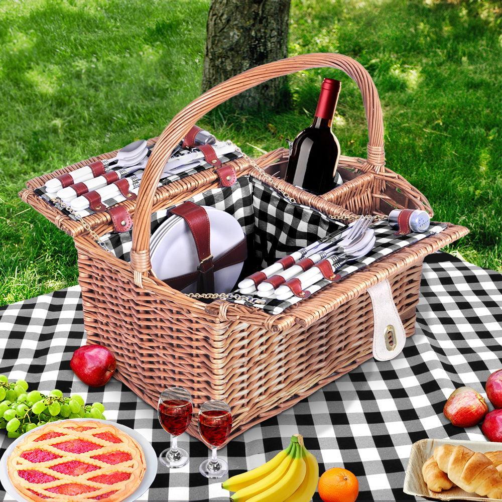 Alfresco Picnic Basket 4 Person Baskets Outdoor Insulated Blanket Deluxe - John Cootes