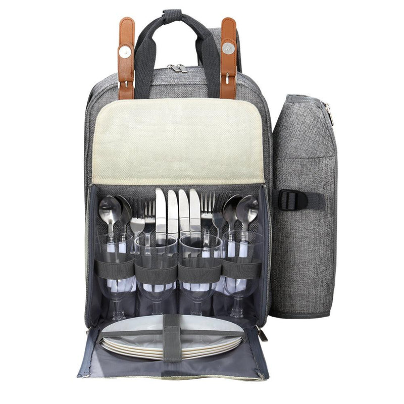 Alfresco Picnic Basket Backpack Set Cooler Bag 4 Person Outdoor Insulated Liquor - John Cootes