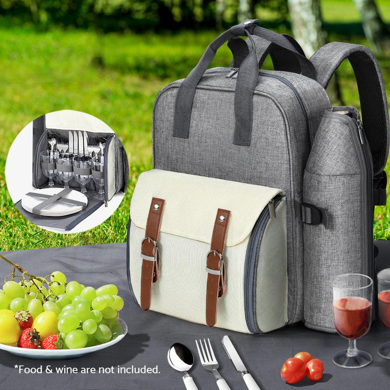 Alfresco Picnic Basket Backpack Set Cooler Bag 4 Person Outdoor Insulated Liquor - John Cootes