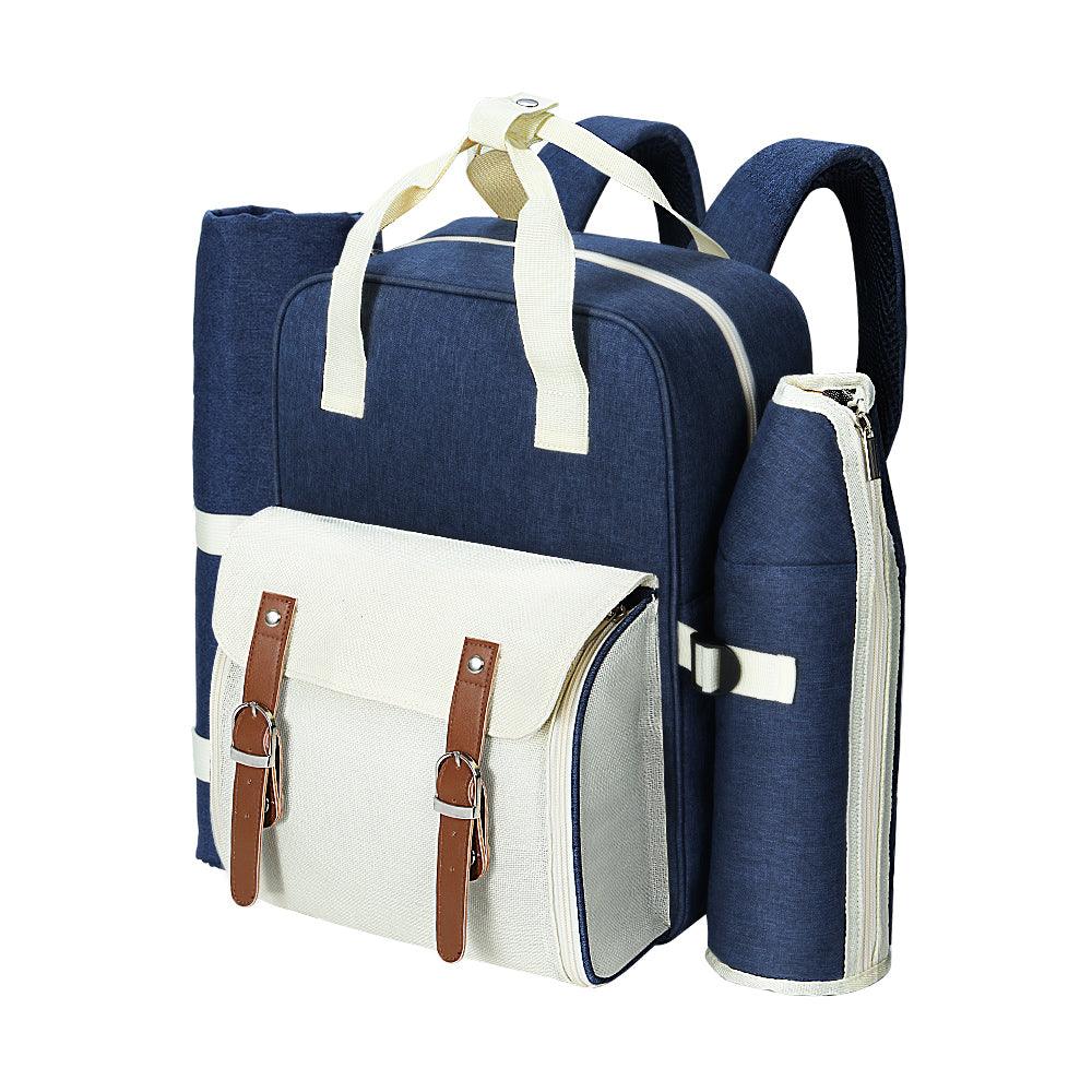 Alfresco Picnic Basket Backpack Set Cooler Bag 4 Person Outdoor Liquor Blue - John Cootes