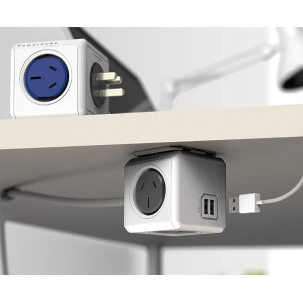 Allocacoc PowerCube Extended USB Powerboard 4-Outlets 2 USB Ports Grey-White 1.5m - John Cootes