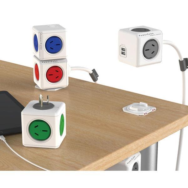 Allocacoc PowerCube Extended USB Powerboard 4-Outlets 2 USB Ports Grey-White 1.5m - John Cootes