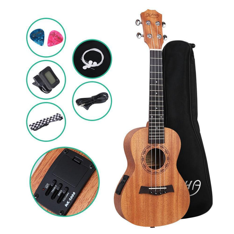 ALPHA 23 Inch Concert Ukulele Electric Mahogany Ukeleles Uke Hawaii Guitar with EQ - John Cootes