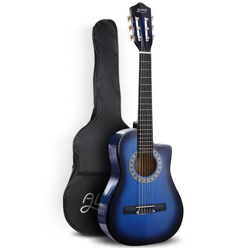 Alpha 34'' Inch Guitar Classical Acoustic Cutaway Wooden Ideal Kids Gift Children 1/2 Size Blue - John Cootes