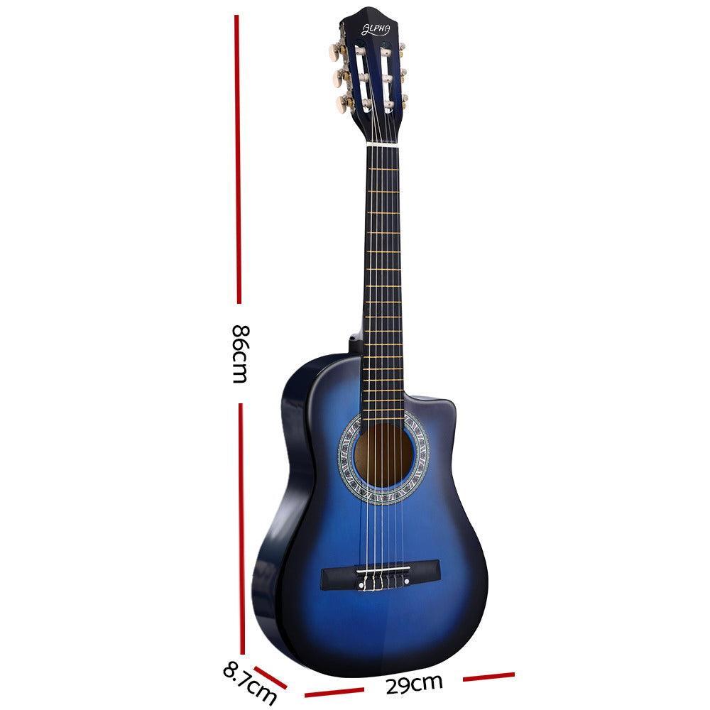 Alpha 34'' Inch Guitar Classical Acoustic Cutaway Wooden Ideal Kids Gift Children 1/2 Size Blue - John Cootes