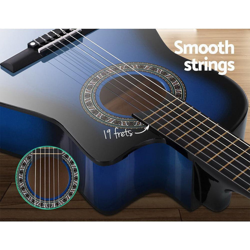 Alpha 34'' Inch Guitar Classical Acoustic Cutaway Wooden Ideal Kids Gift Children 1/2 Size Blue - John Cootes