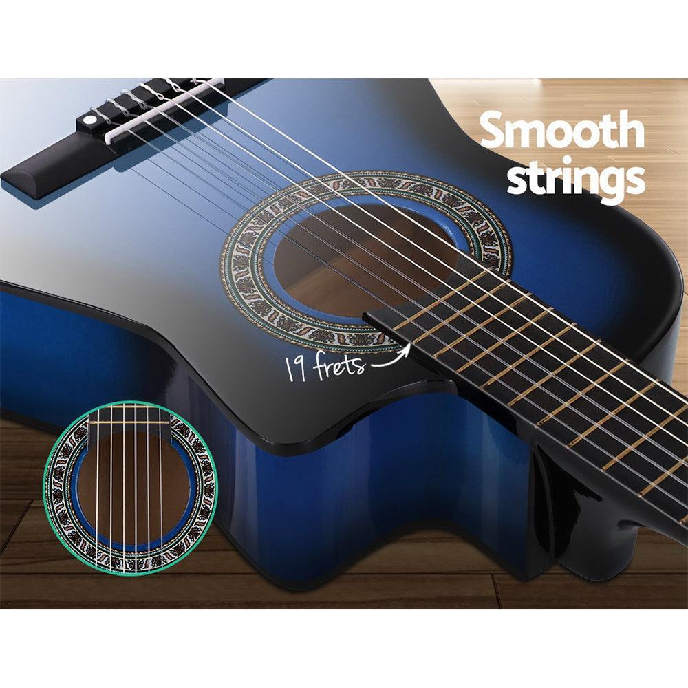 Alpha 34'' Inch Guitar Classical Acoustic Cutaway Wooden Ideal Kids Gift Children 1/2 Size Blue with Capo Tuner - John Cootes