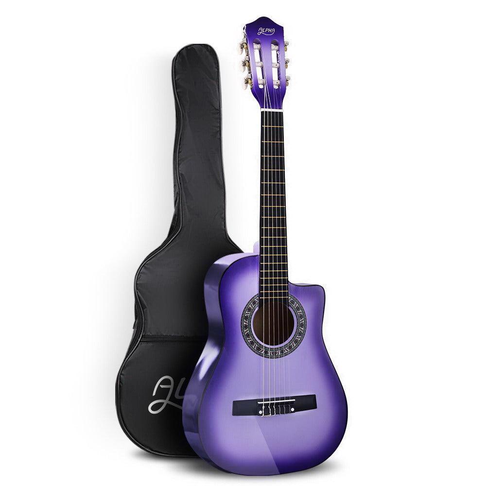 Alpha 34'' Inch Guitar Classical Acoustic Cutaway Wooden Ideal Kids Gift Children 1/2 Size Purple - John Cootes